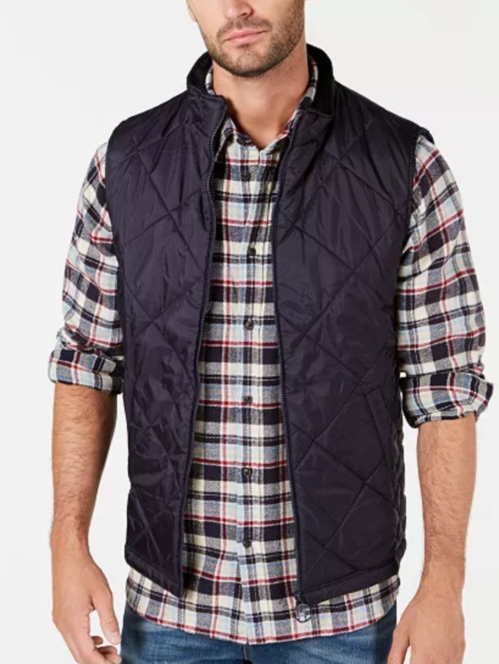 Barbour Men's Finn Gilet Quilted Vest Navy Blue Nylon Zipper Front XL